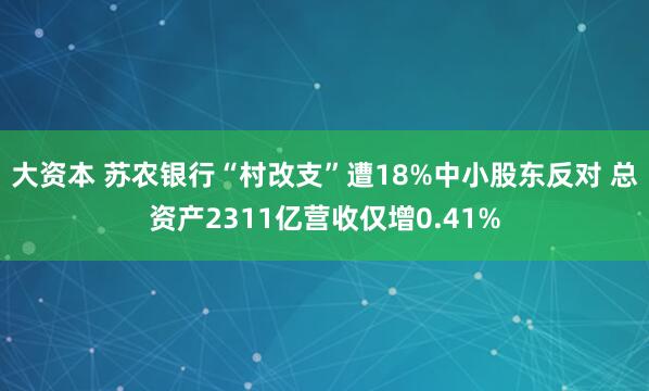 大资本 苏农银行“村改支”遭18%中小股东反对 总资产2311亿营收仅增0.41%